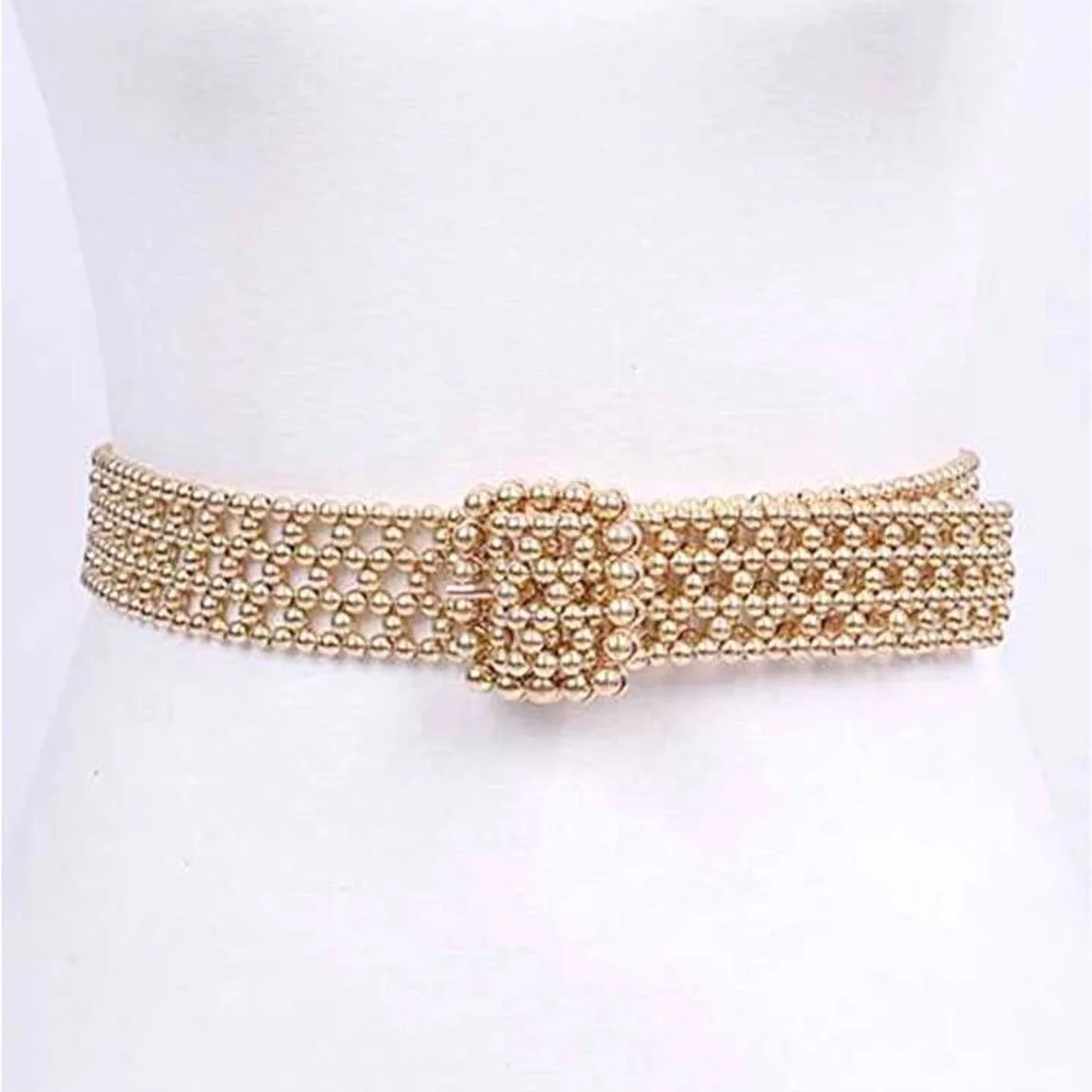 Metallic Gold Beaded Statement Belt